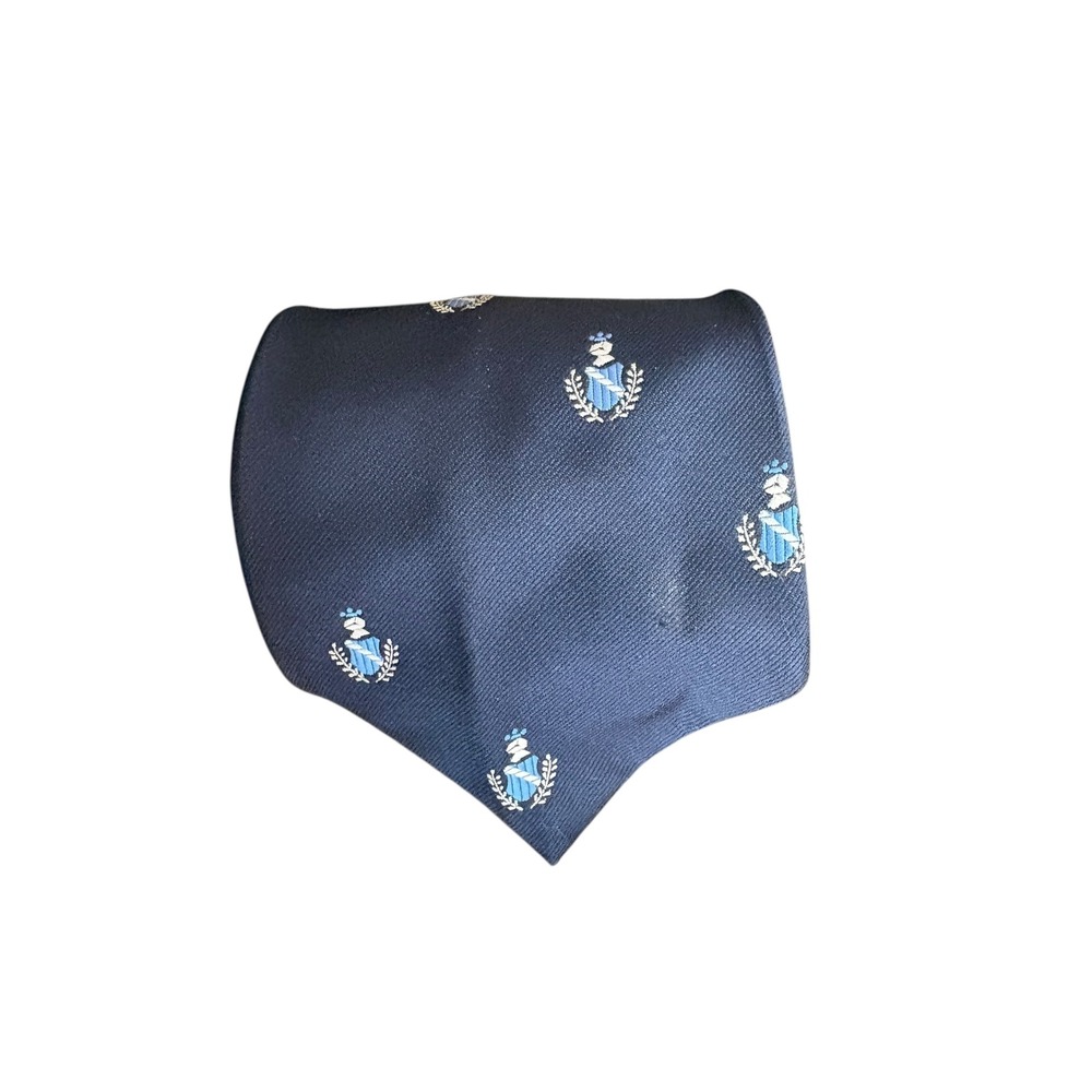 Vintage Wembley Navy Heraldic Crest Necktie Blue Pattern 57" x 4" Classic Retro - Picture 2 of 5